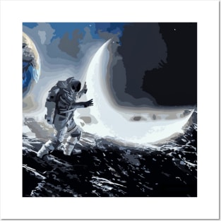 Astronaut holds a Moon Crest Posters and Art